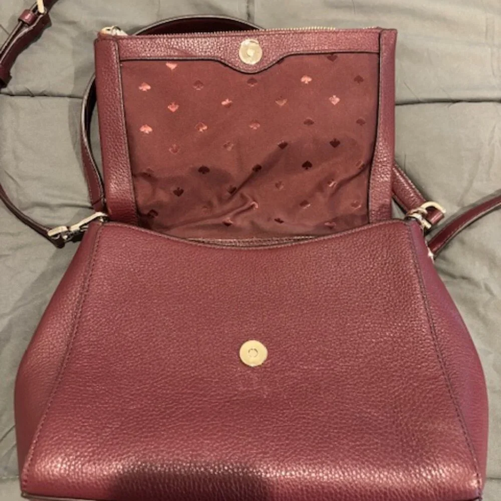 Kate Spade Burgundy Medium Flap Shoulder Bag with Adjustable Strap - Picture 6 of 10